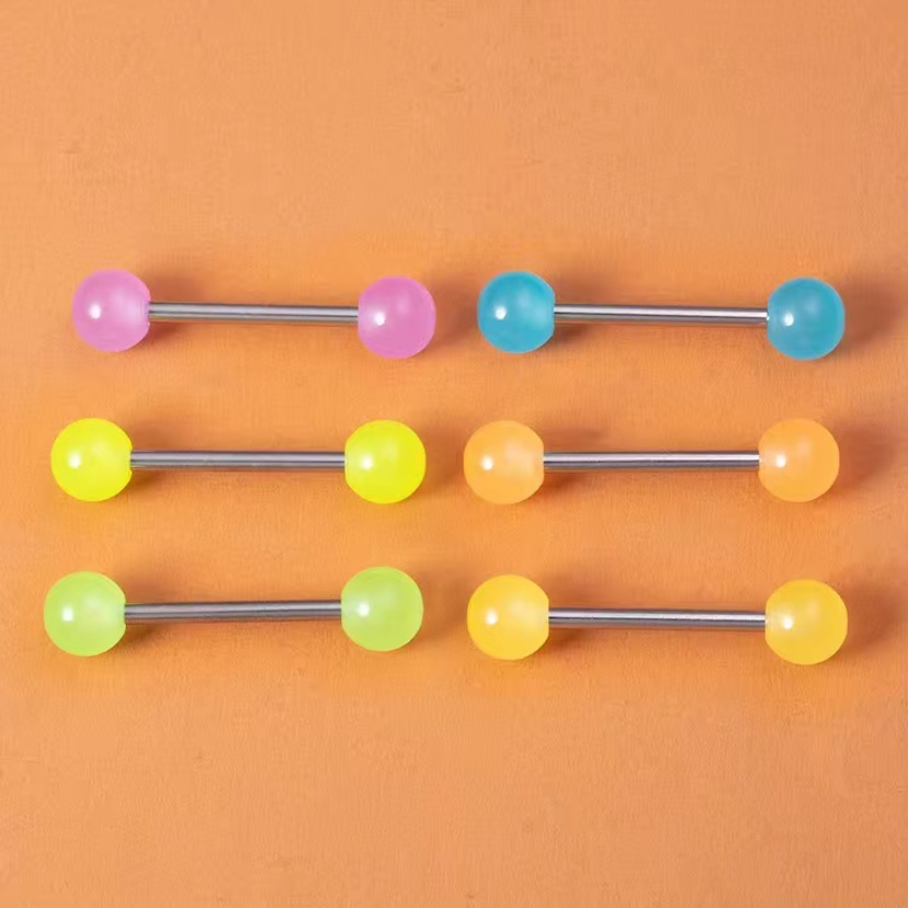 Nwt 6 Pcs Glow In Dark Tongue Rings Barbell Sterling Silver Stud